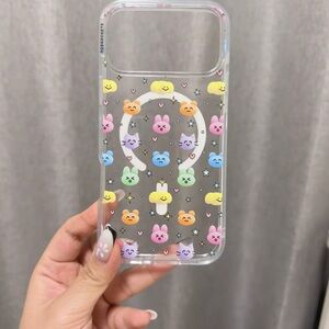Cute Multicolor Cartoon Pattern Clear Phone Case with Ring
